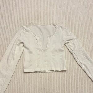 Urban Outfitters Cream Long Sleeve Crop Top